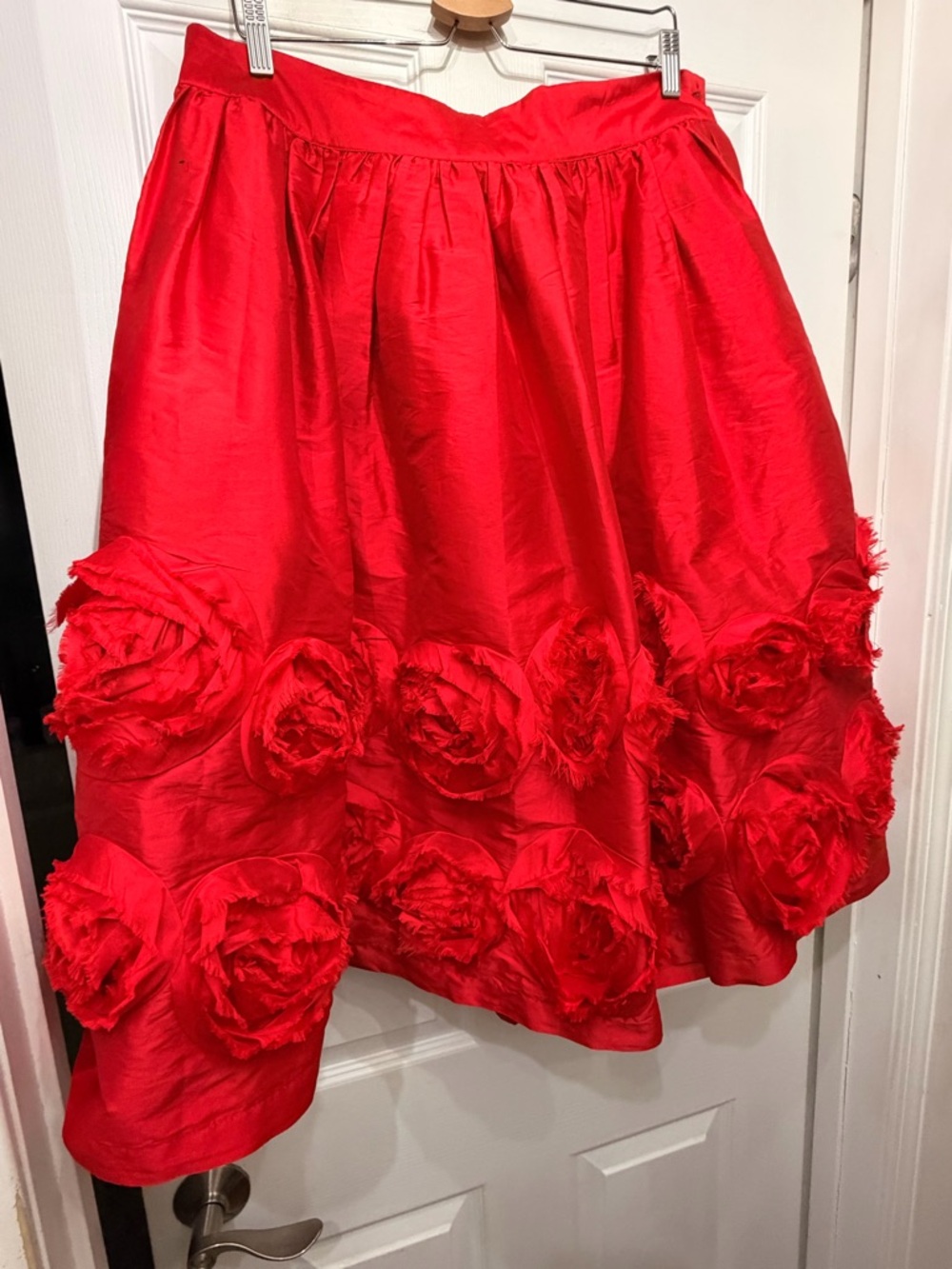 Frances Valentine Red Floral Barbara Rosette A-line Silk Midi Skirt